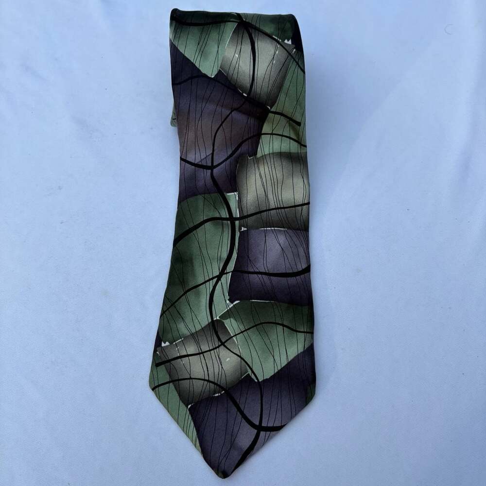 J. Garcia Moon Mountains Collection Fifty-One Silk Green Purple Necktie